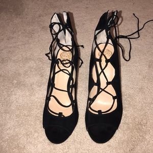 vince camuto tie up black high heels